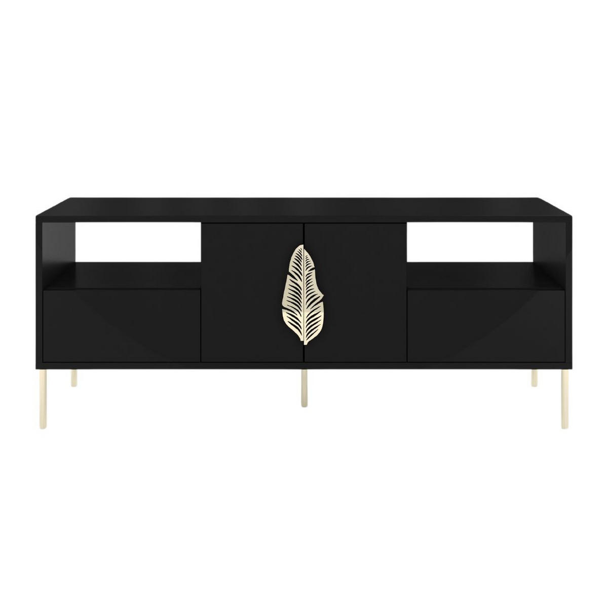 LOWBOARD Merlin, Schwarz, Goldene Details - Goldfarben/Schwarz, Holzwerkstoff/Metall (138/60/40cm) - Skandica