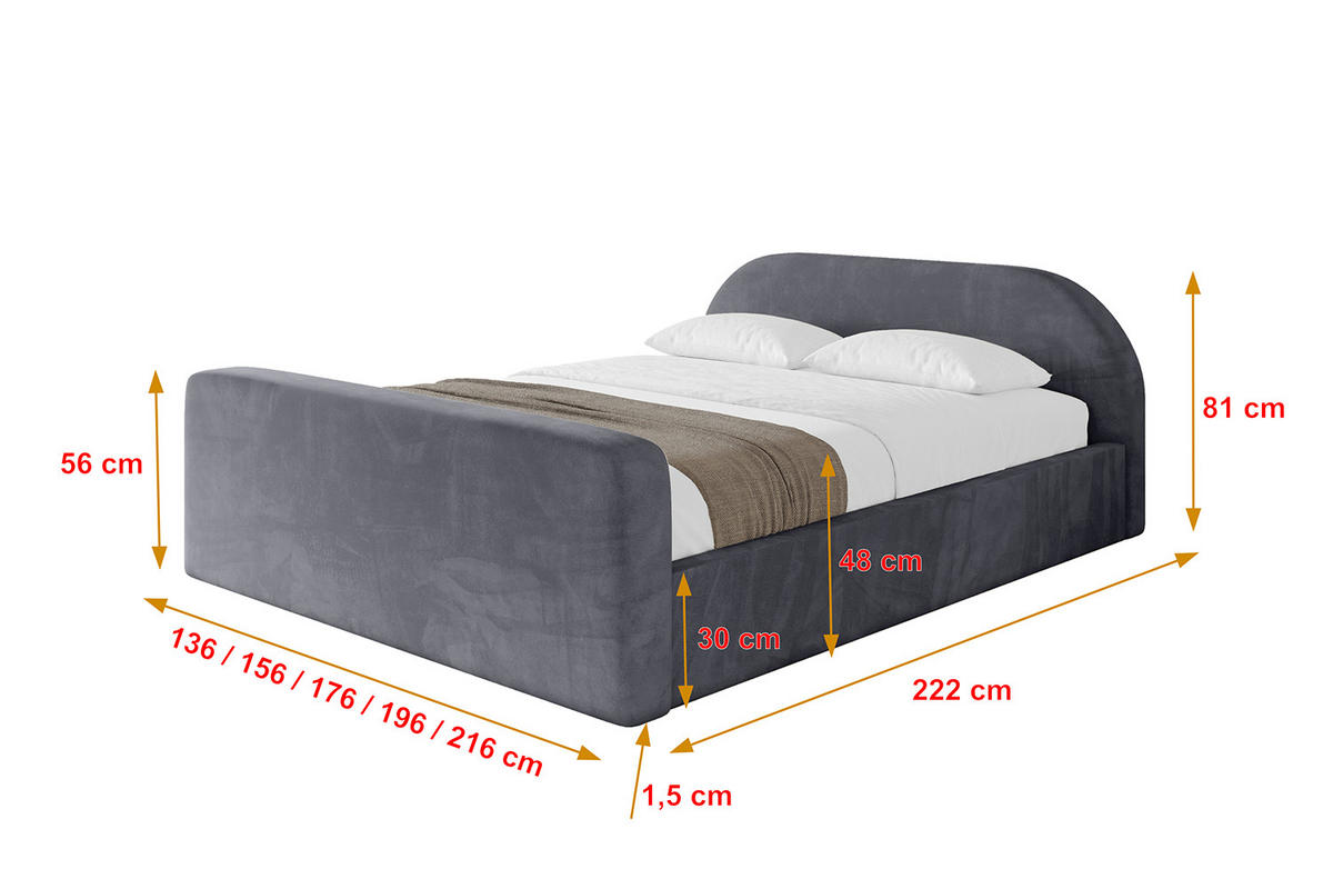 POLSTERBETT mit Bettkasten, Fußteil und Lattenrost, Boxbett ohne Matratze - TIVON-Z-V1 120x200 Dunkelgrau - Dunkelgrau, Holzwerkstoff/Textil (120/200cm) - ALTDECOR