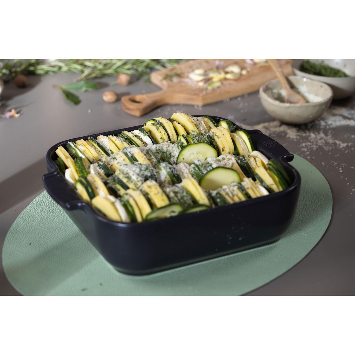 AUFLAUFFORM Keramik Appolia 28cm Quadratisch Schiefergrau Spülmaschinenfest - Grau, Keramik (23.7/28/7.1cm) - PEUGEOT