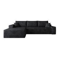KUTNA garnitura od rebrastog samta u crnoj boji - crna, tekstil (175/270cm) - Flora Grace