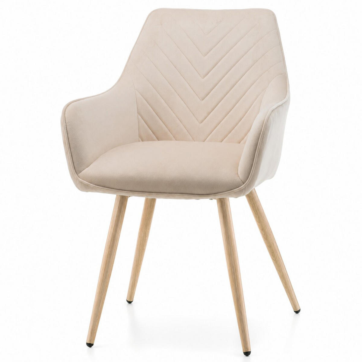 STUHL VASTO gepolstert mit Steppung - beige, Beine in Holzoptik - Samt Velours - Ecru/Eichefarben, Textil/Metall (58/87/60cm) - NEW HOME