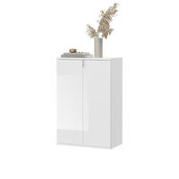 KOMMODE weiß Hochglanz 61 cm 2-türig, Mehrzweckschrank mit 6 Fächern, Garderobenmöbel - Weiß Hochglanz/Silberfarben, Holzwerkstoff/Kunststoff (61/99/34cm) - Inn.Furn