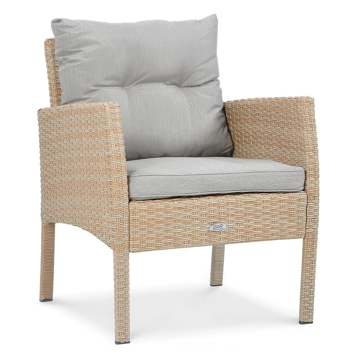 GARTENSET Calista, Technorattan, 2 Ecksofas + Sessel + 2 Hocker + Esstisch, für 7 Personen - Beige, Kunststoff - Beautysofa