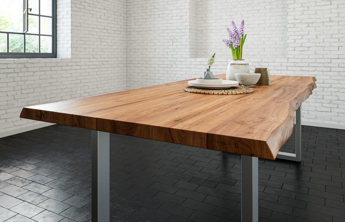 ESSTISCH LIAM - Beige/Silberfarben, Holz/Metall (90/180/74cm) - SAM