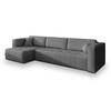 ECKSOFA OLVERA Grau Geflochtener Stoff mit Schlaffunktion - Grau, Holz (347/148cm) - MASSENO