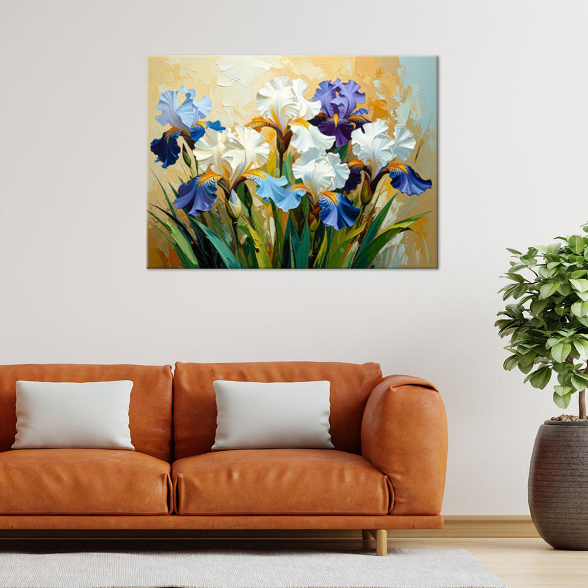 LEINWANDBILD Weiß-violette Iris Blumen imitierte Farbe 90x60cm - Beige, Textil (90/60cm) - Feeby