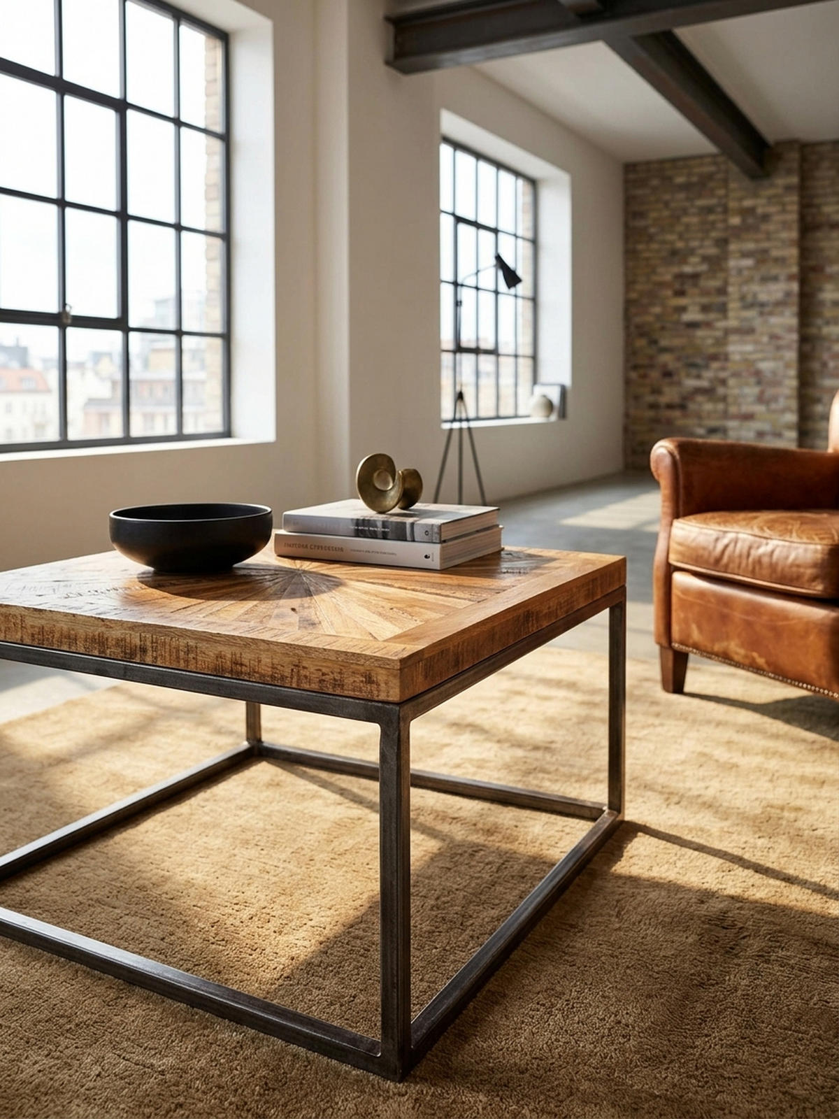 COUCHTISCH Mangoholz Modernes Design Große Ablagefläche Stabile Beine - Schwarz/Braun, Holz/Metall (55/55/40cm) - KADIMA DESIGN