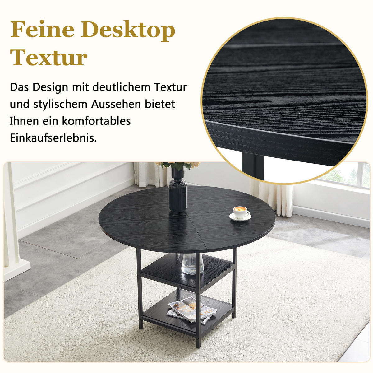 ESSZIMMERSET 5-tlg. rund 107 cm Schwarz Grau - Schwarz, Metall (107/75/107cm) - Meubliv