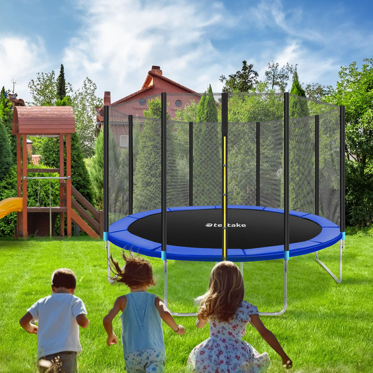 TRAMPOLIN Garfunky,inklusive Einstiegsleiter,schwarz/blau - Blau/Schwarz, Metall (396/260/396cm) - tectake