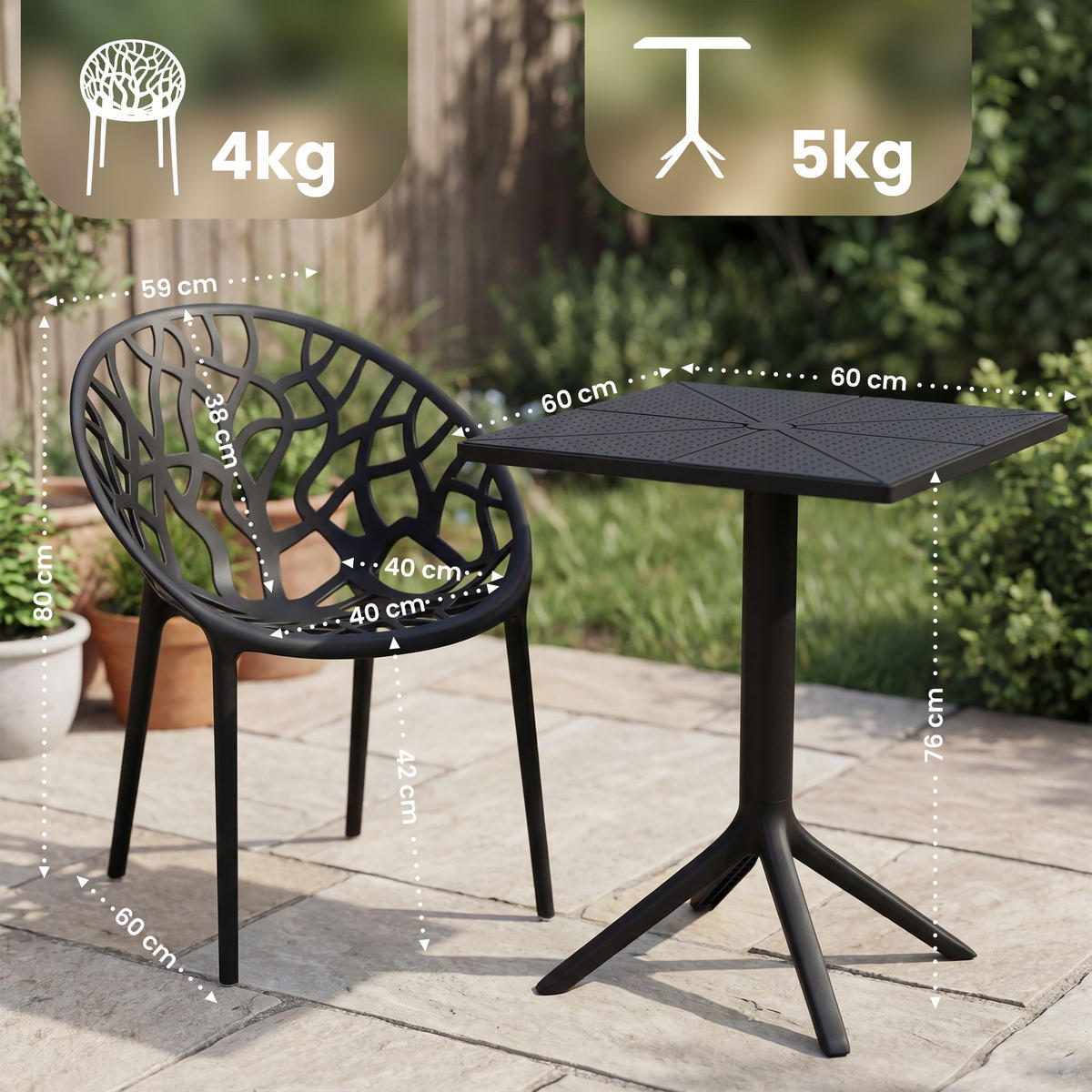 GARTENSITZGRUPPE 2 Kunststoff Schwarz - Schwarz, Kunststoff - CLP