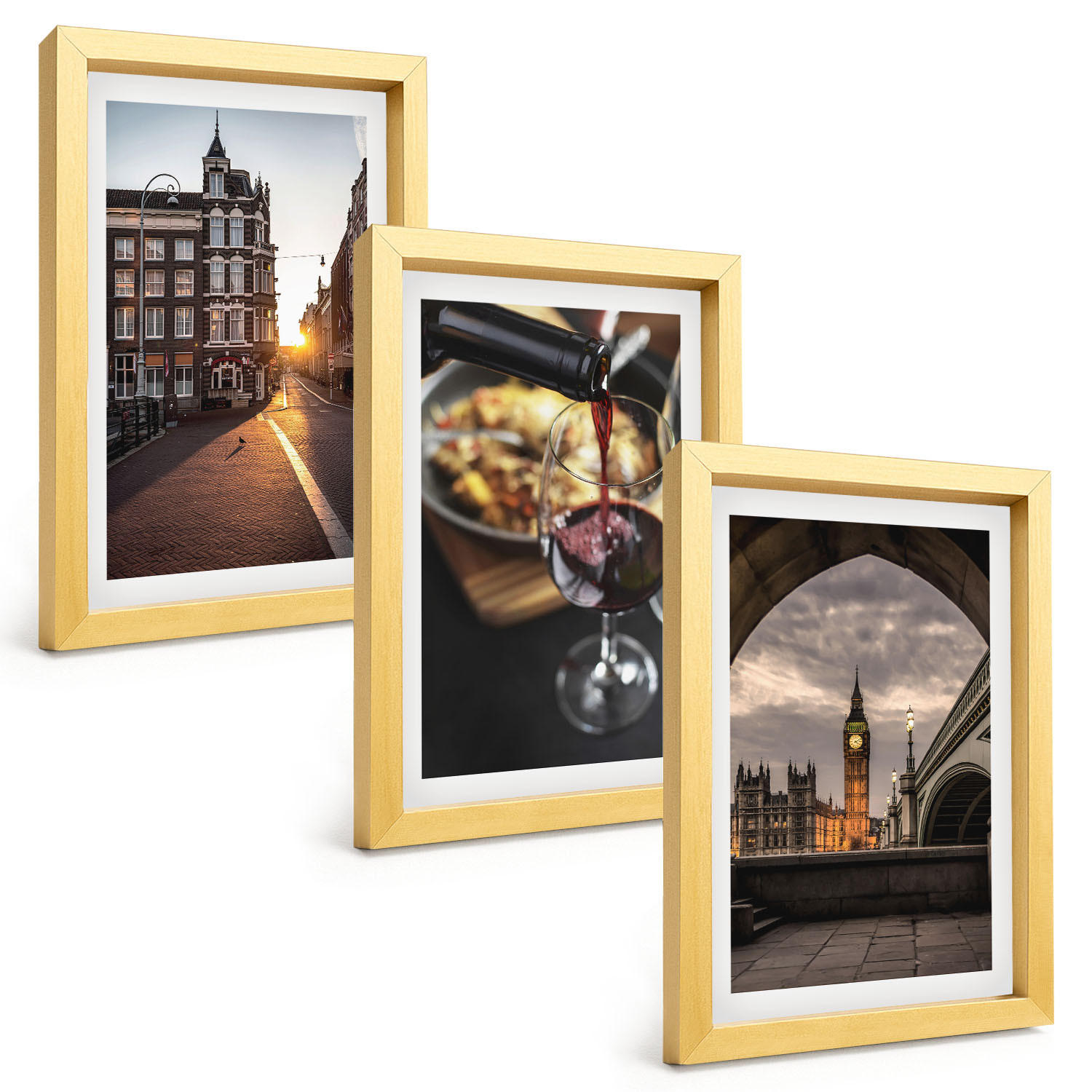 BILDER SET 3er Set - 20x30 cm Goldrahmen - Bilder von Essen in der Stadt London - Goldfarben, Kunststoff (20/30cm) - TULUP
