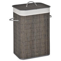 WÄSCHEKORB schmal mit Deckel 83L, Bambus, Grau - Grau, Naturmaterialien (43/61/32cm) - HOMCOM