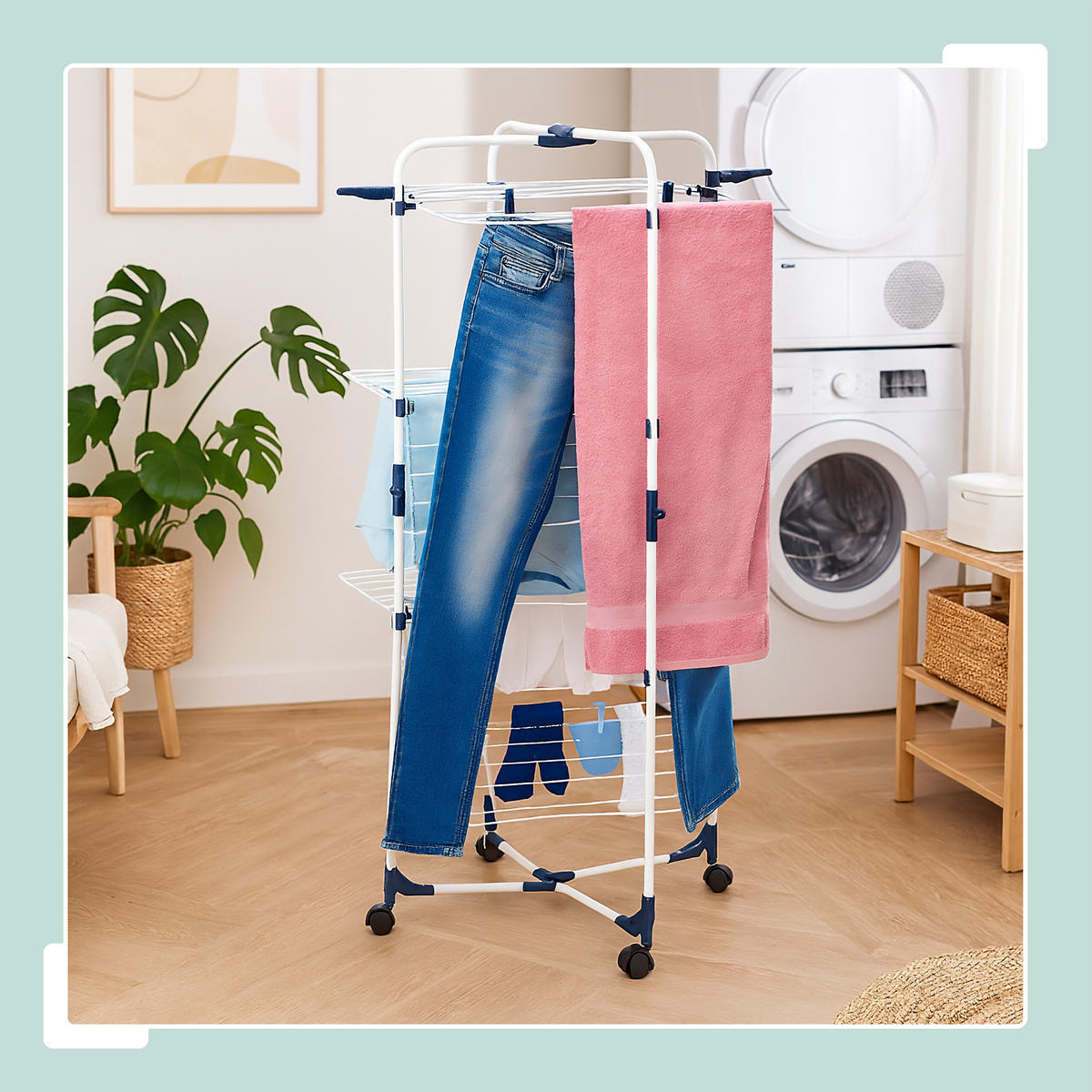 TURMWÄSCHESTÄNDER - Weiß, Kunststoff/Metall (70/135/70cm) - Relaxdays