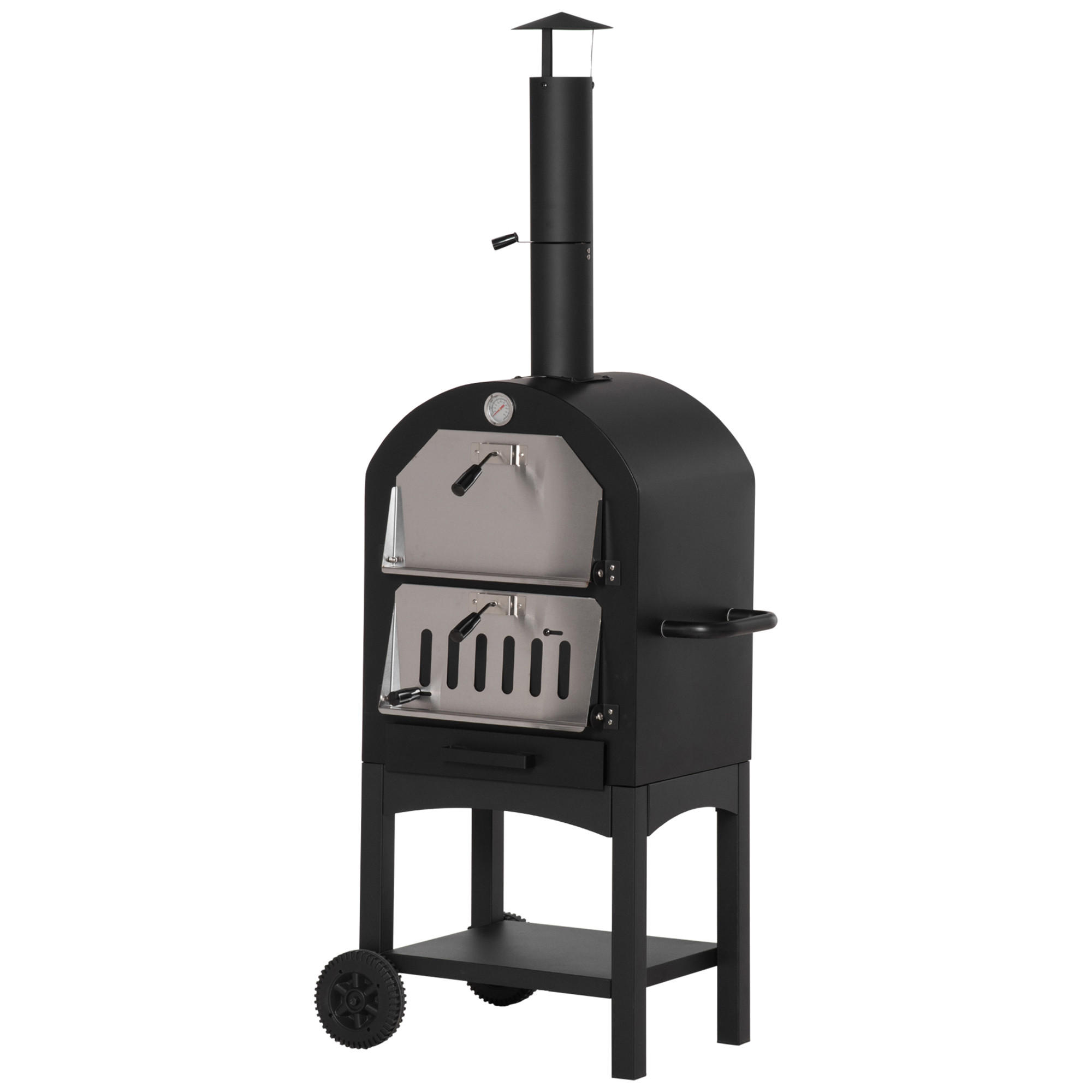 PIZZAOFEN, Kohlenstoffstahl, Schwarz - Schwarz, Metall (54/161/63cm) - Outsunny