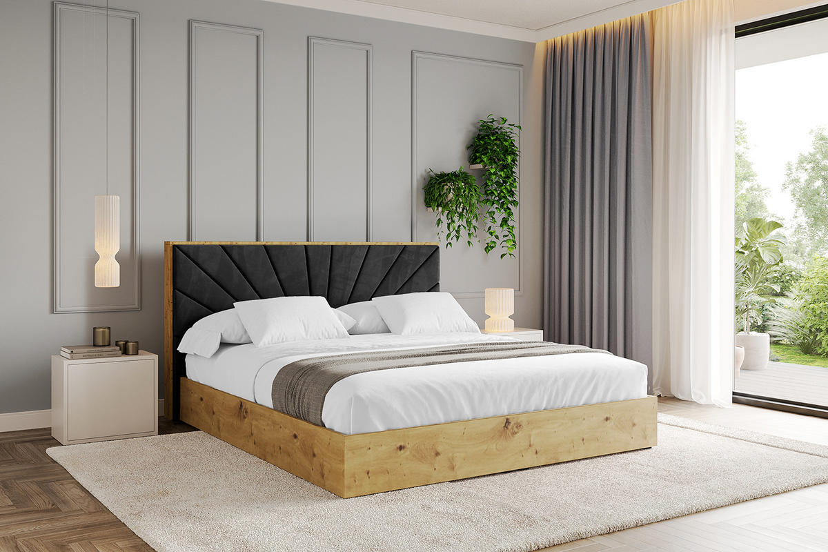 POLSTERBETT mit Bettkasten und Lattenrost, Bett mit Matratze H3/H4 - ENZO6 180x200 Schwarz - Schwarz, Holzwerkstoff/Textil (180/200cm) - ALTDECOR