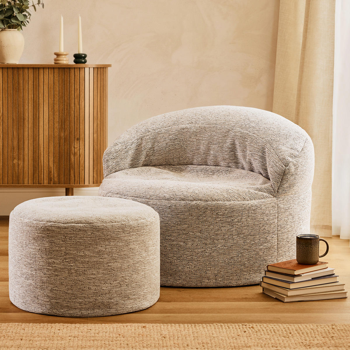 SITZSACK mit rundem Hocker Orb - Beige, Textil (86/61/86cm) - icon