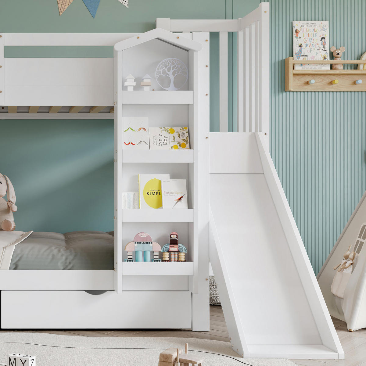 ETAGENBETT Kiefer MDF Sperrholz 90/200 cm Weiß - Weiß, Holz/Holzwerkstoff - Raumix