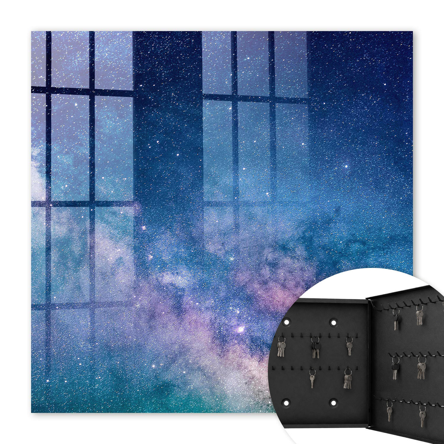 SCHLÜSSELBOX Schwarz 30x30 cm- Türöffnung nach rechts - Kosmische Nacht - Blau, Metall (30/30/5cm) - TULUP