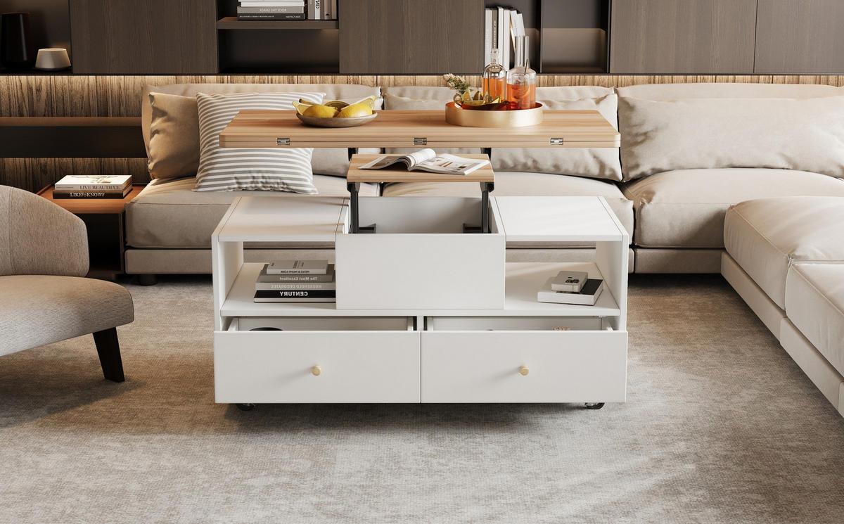 COUCHTISCH, höhenverstellbar & klappbar, 4 Schubladen, MDF mit Walnussplatte, 100/50/47,5–62 cm,Naturfarben - Naturfarben, Holzwerkstoff (100/50/47.5cm) - Redom