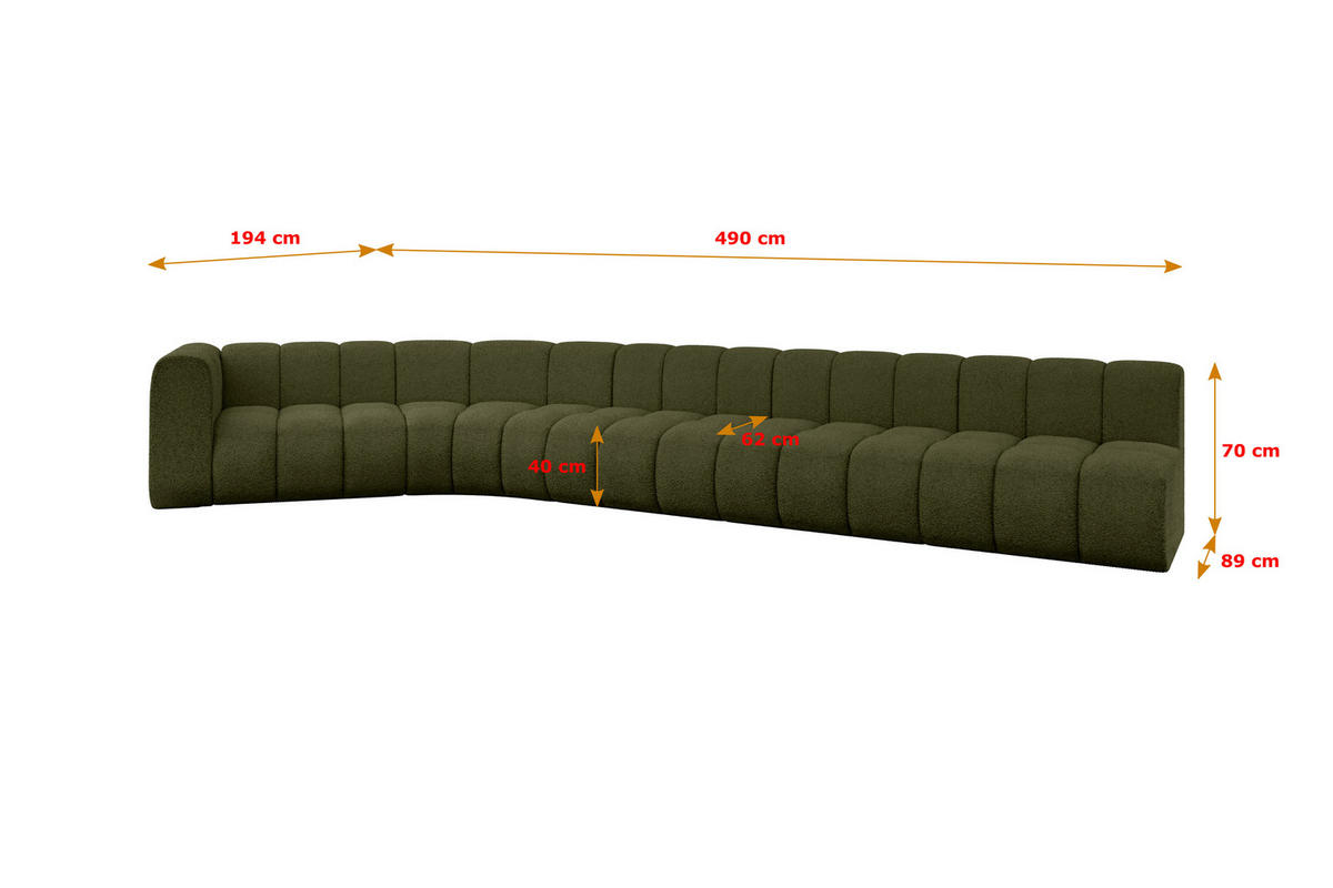 ECKSOFA modulares Sofa Karex-L3 - 490x194x70 cm Grün - Grün, Holzwerkstoff/Textil (490/194cm) - ALTDECOR