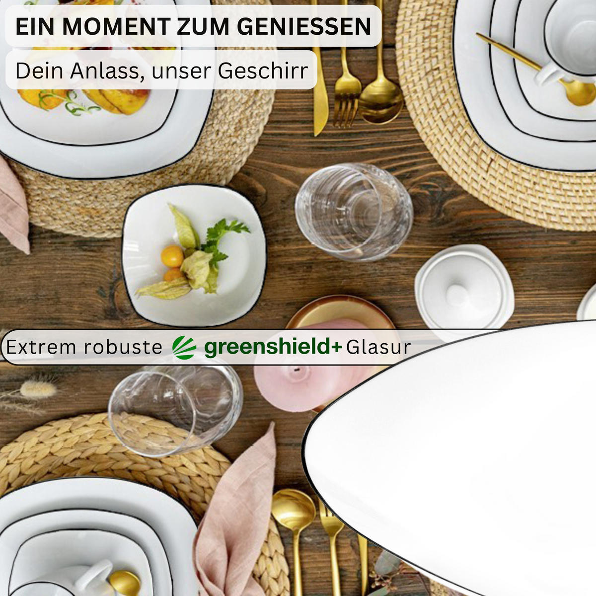 SÄNGER Porzellan Tafelservice Bilgola Black Rim 36 teilig für 12 Personen - Weiß, Keramik (25/2.5/25cm) - Sänger
