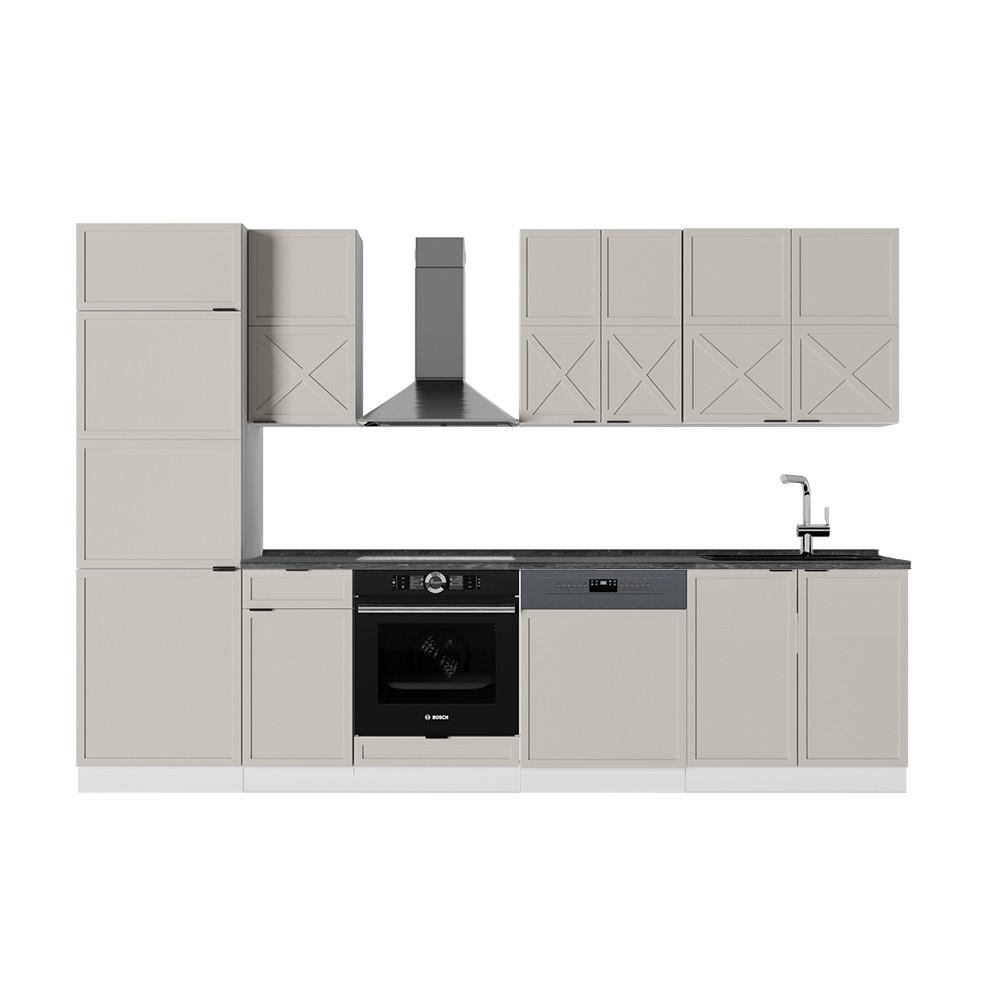 KÜCHENZEILE Fame-Line GrauBeige/Weiß 300 cm, AP Anthrazit - Weiß/Grau, Holzwerkstoff (300/81.6/60cm) - Vicco