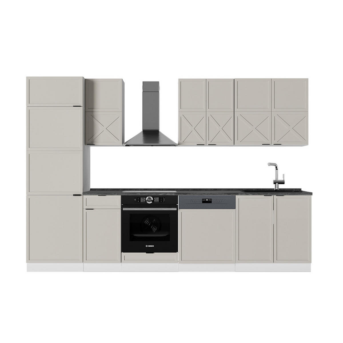 KÜCHENZEILE Fame-Line GrauBeige/Weiß 300 cm, AP Anthrazit - Weiß/Grau, Holzwerkstoff (300/81.6/60cm) - Vicco