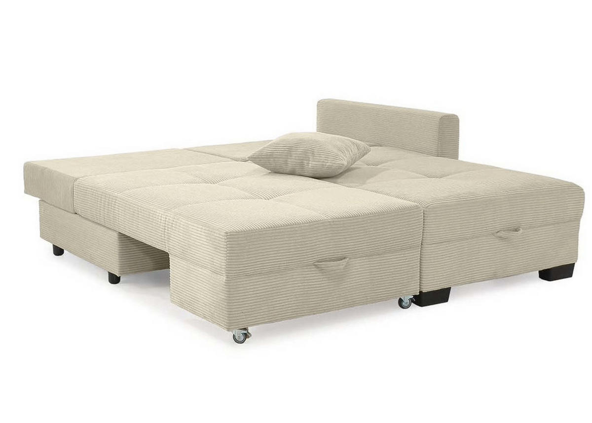 ECKSOFA Doppelbett mit Bettkasten, seitenverkehrt montierbar B247/T155/H87 cm, Liegefläche 183x207 cm, Cord Beige Grau / 15215 - Greige/Beige, Kunststoff/Textil (247/155cm) - luma-home