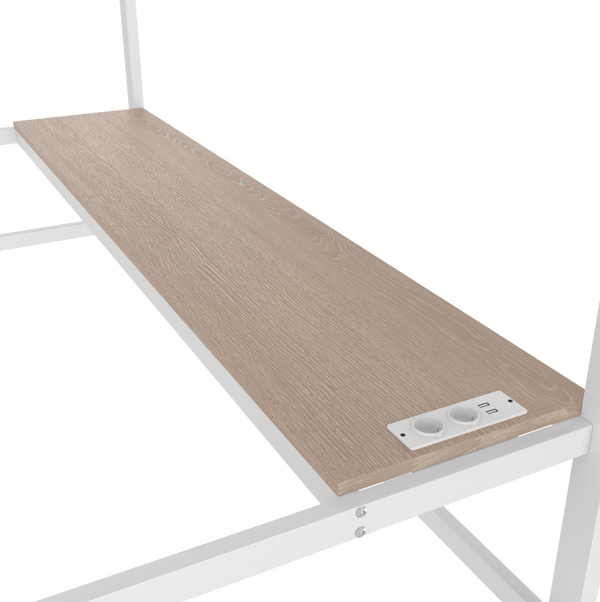 HOCHBETT 90/200 cm, Weiß mit Lerntisch, Trittleiter und Geländer - Weiß, Metall (90/200cm) - MIVRAY