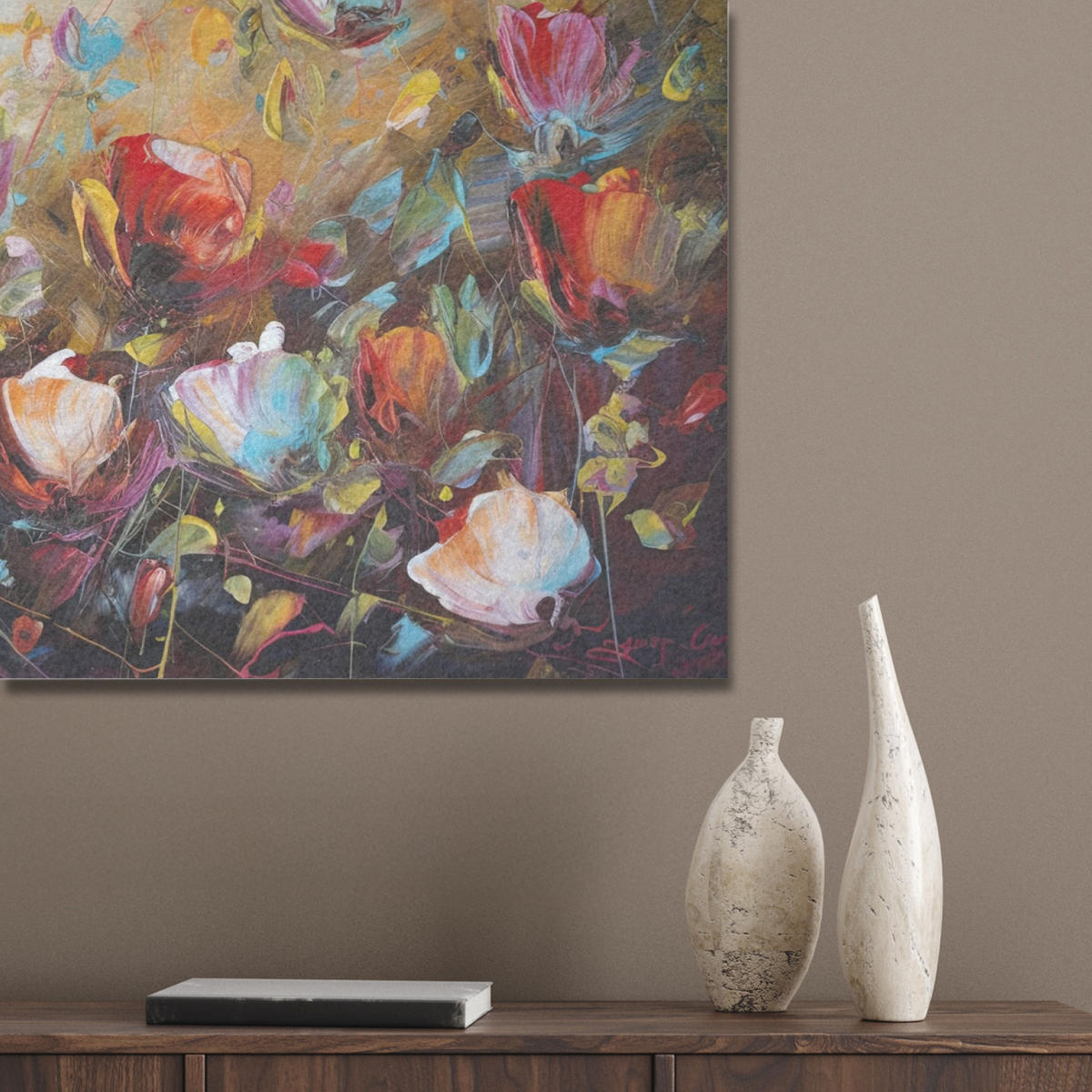 AKUSTIKBILD Blumen - Kunst - Natur - Ölgemälde Akustikpaneele 90x60 cm - Multicolor, Kunststoff (90/60/0.9cm) - MuchoWow