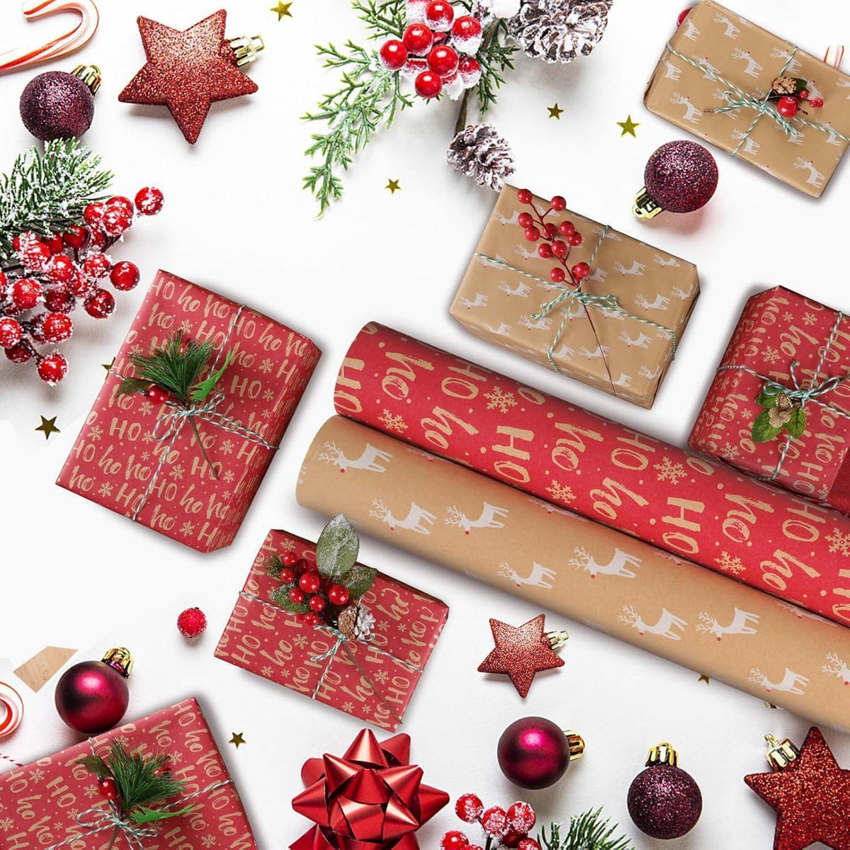 GESCHENKPAPIER 2-teiliges Set 43 cm x 15 m Kraftpapier Weihnachten - Multicolor, Papier (8/4/43cm)