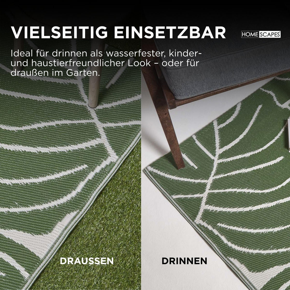 OUTDOORTEPPICH Ada, floral gemustert 180/270 cm - Dunkelgrün, Kunststoff (180/270cm) - Homescapes