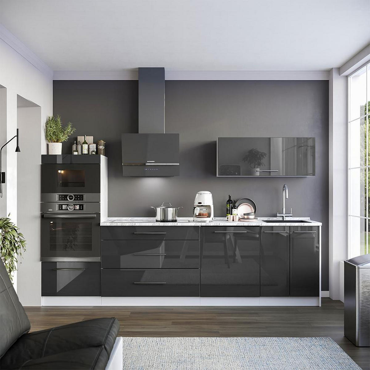 CHICINETĂ Fame-Line, Antracit lucios ridicat/Alb, 280 cm, AP Marmură - alb/antracit, compozit lemnos (280/153.6/60cm) - Vicco