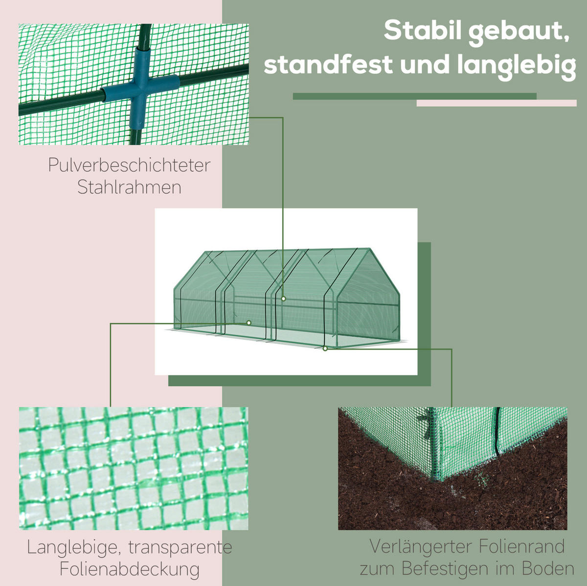 GEWÄCHSHAUS 270/90/90 cm Grün aus Stahl mit aufrollbaren Fenstern - Grün, Metall (90/90/270cm) - OKMYHOME