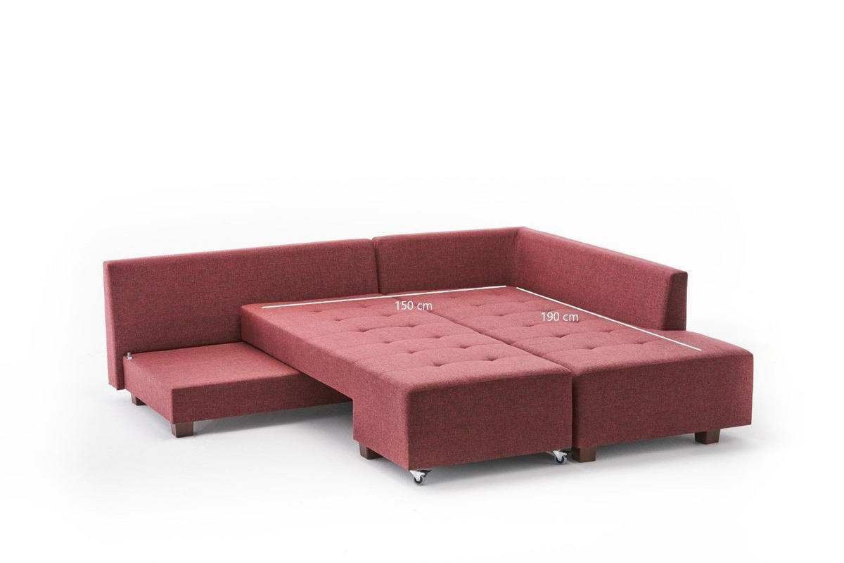 ECKSOFA mit rollbarer Schlaffunktion - Rot/Walnussfarben, Holzwerkstoff/Kunststoff (206/280cm) - myHomelando