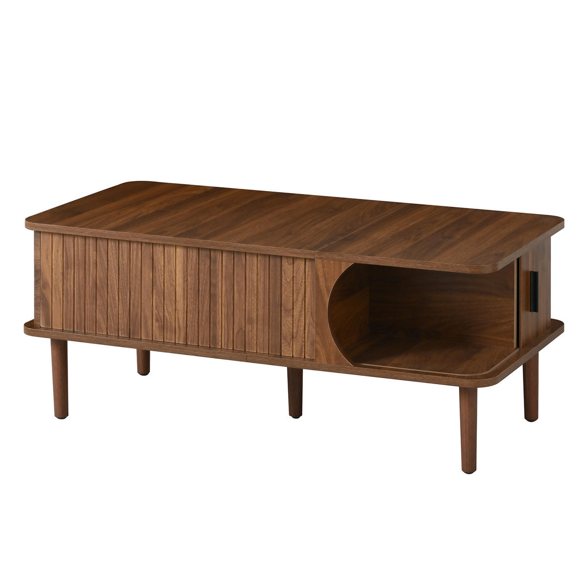 COUCHTISCH höhenverstellbar in Nussbaum 100/48/55,5 cm aus MDF mit Rillenstruktur und Stauraum - Braun, Holzwerkstoff (48/100/55.5cm) - CHICFURN
