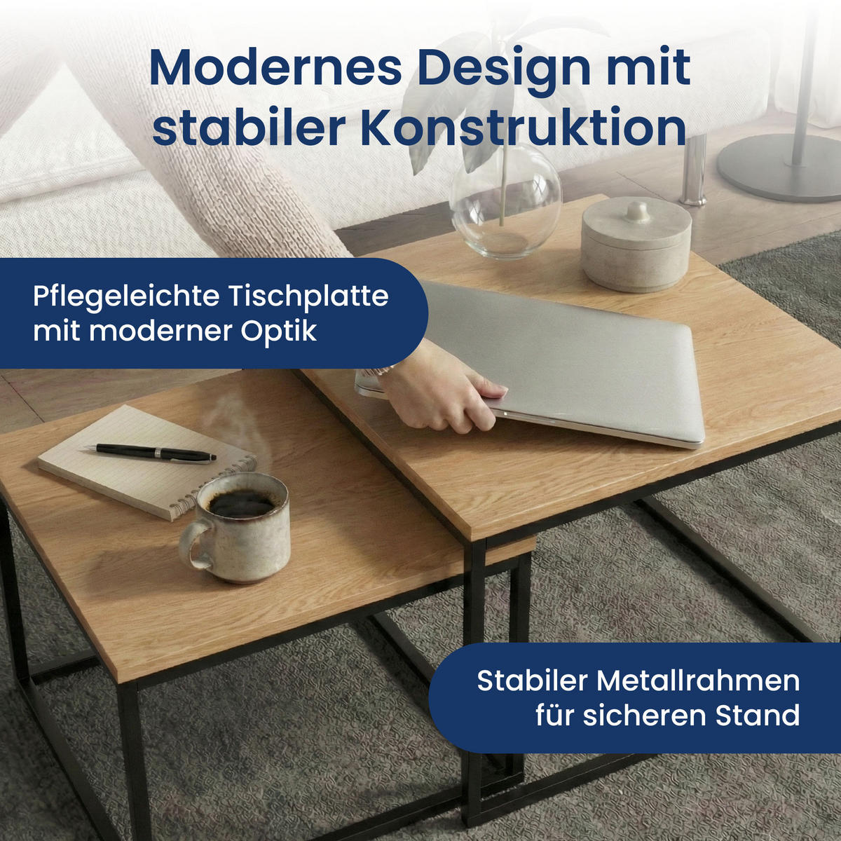 SADA 2 konferenčních stolků, čtvercový, světlý dub - světle hnědá, kompozitní dřevo (50/50/43cm) - Home Collective
