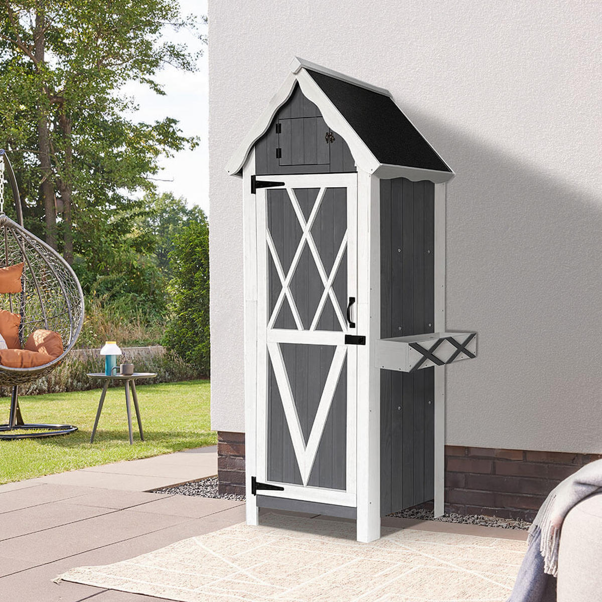 GARTENSCHRANK AUS HOLZ YANA - XL - Grau, Holz (77/179/54cm) - Home Deluxe