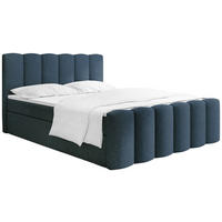BOXBETT Serenity mit Bettkasten, Dunkelblau Chenille 160x200 cm – inkl. H4 Taschenfederkern Matratze & Foam Topper - Schwarz/Dunkelblau, Holz/Holzwerkstoff (160/200cm) - WFL GROUP