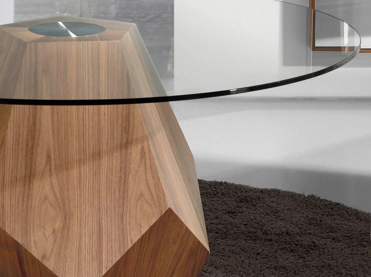 ESSTISCH Esstisch runde gehärtetes Glas aus Walnuss Ø150/75 cm - Transparent/Walnussfarben, Holz (150/150/75cm) - ANGEL CERDA