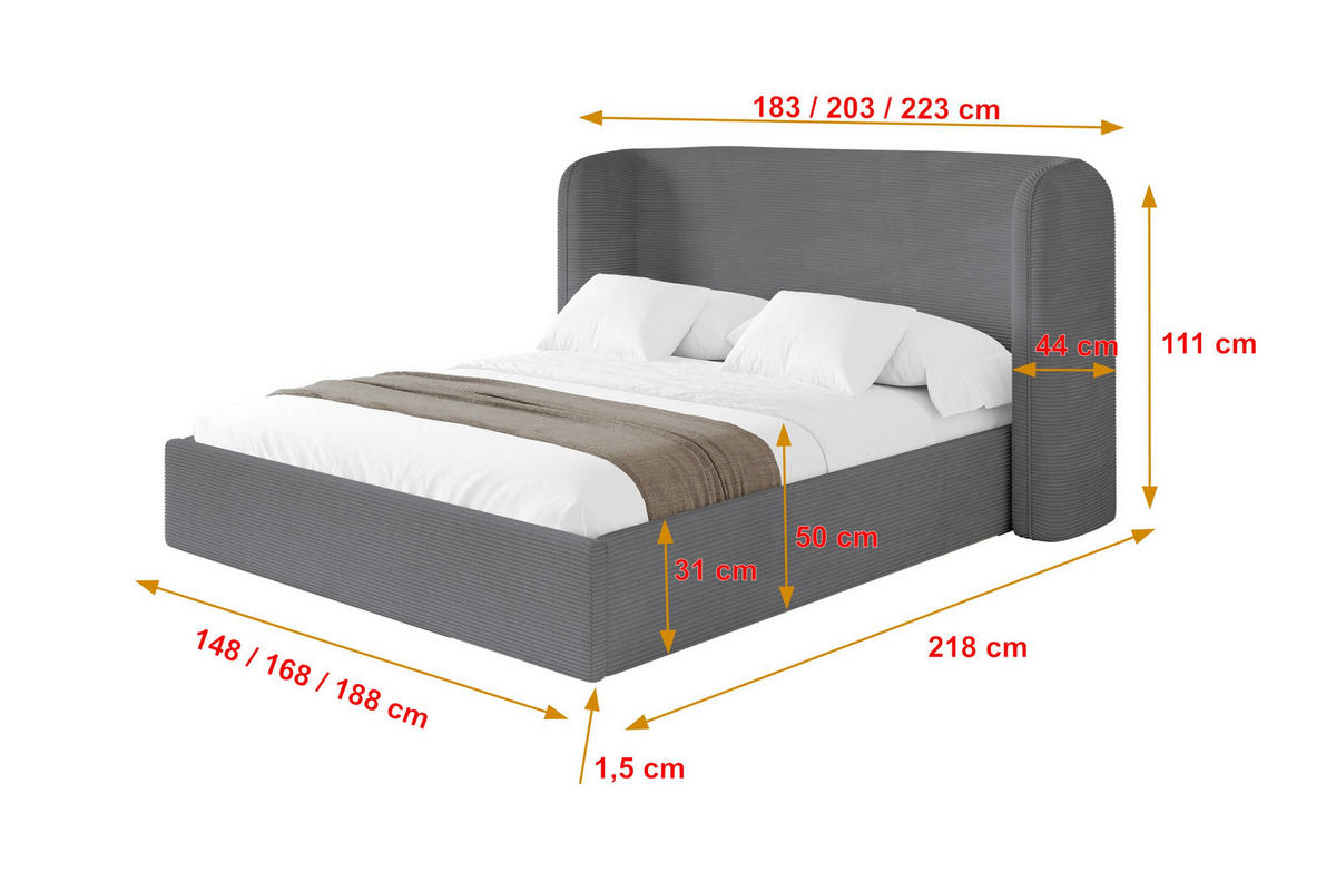 POLSTERBETT mit Bettkasten und Lattenrost, Boxbett ohne Matratze - ESTI 160x200 Dunkelgrau - Anthrazit, Holzwerkstoff/Textil (160/200cm) - ALTDECOR