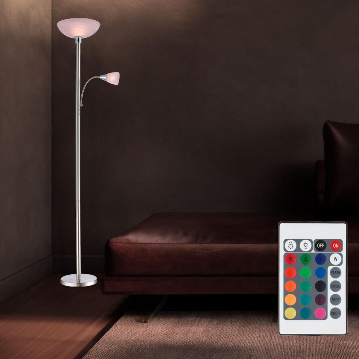 LED STEHLEUCHTE Blade Silber Alabaster - Silberfarben, Glas (30/11.2/178cm) - Globo Lighting