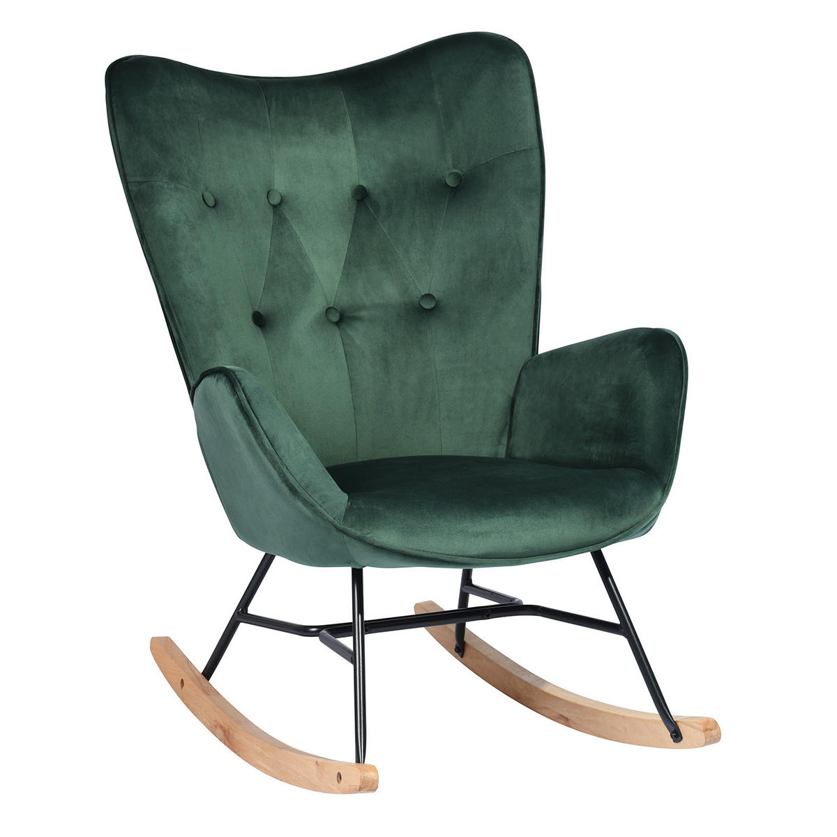 SCHAUKELSESSEL Samt Grün - Dunkelgrün/Eichefarben, Holz/Holzwerkstoff (68/98/85cm) - Urban Meuble