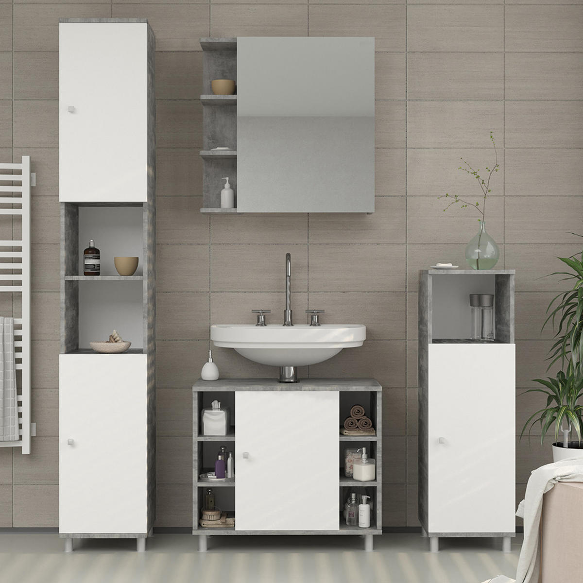 BADSPIEGELSCHRANK Fynn Beton 62 x 64 cm - Schieferfarben/Grau, Holzwerkstoff (62/64/20.8cm) - Vicco