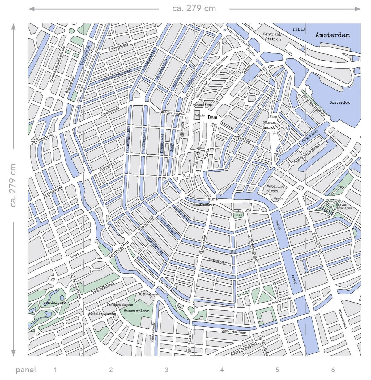 FOTOTAPETE Stadtplan von Amsterdam 279 x 279 cm - Blau, Papier (279/279cm) - ESTAhome