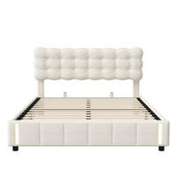 POLSTERBETT 140 x 200 cm mit Stauraum und Lattenrost, mit LED-Beleuchtung, Samt - Beige, Holzwerkstoff - WoodenAura