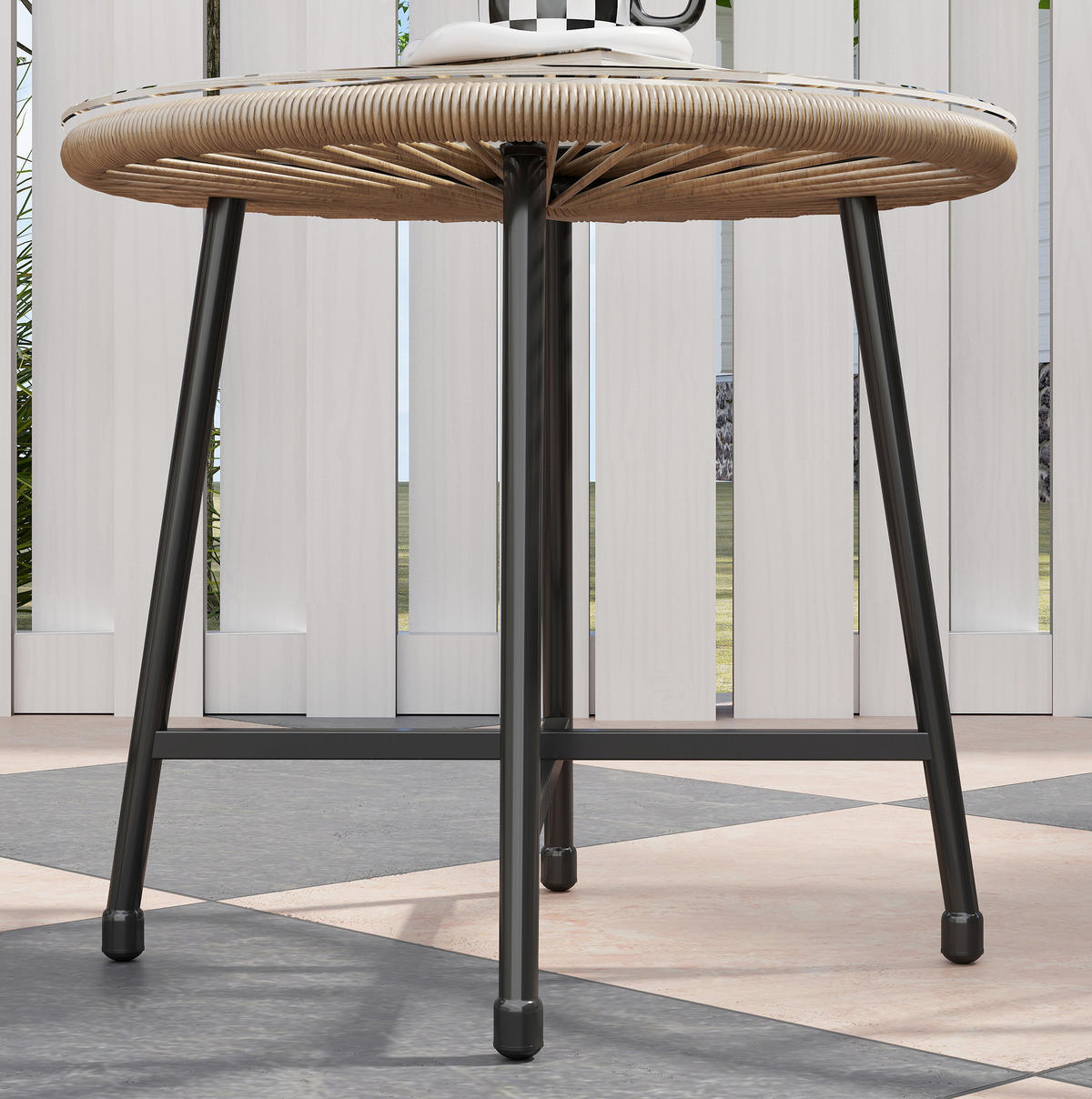 BALKONMÖBEL-SET 72/68/81 cm natur aus Rattan mit 2 Stühlen, Tisch und Glasplatte - Naturfarben, Naturmaterialen - OKWISH