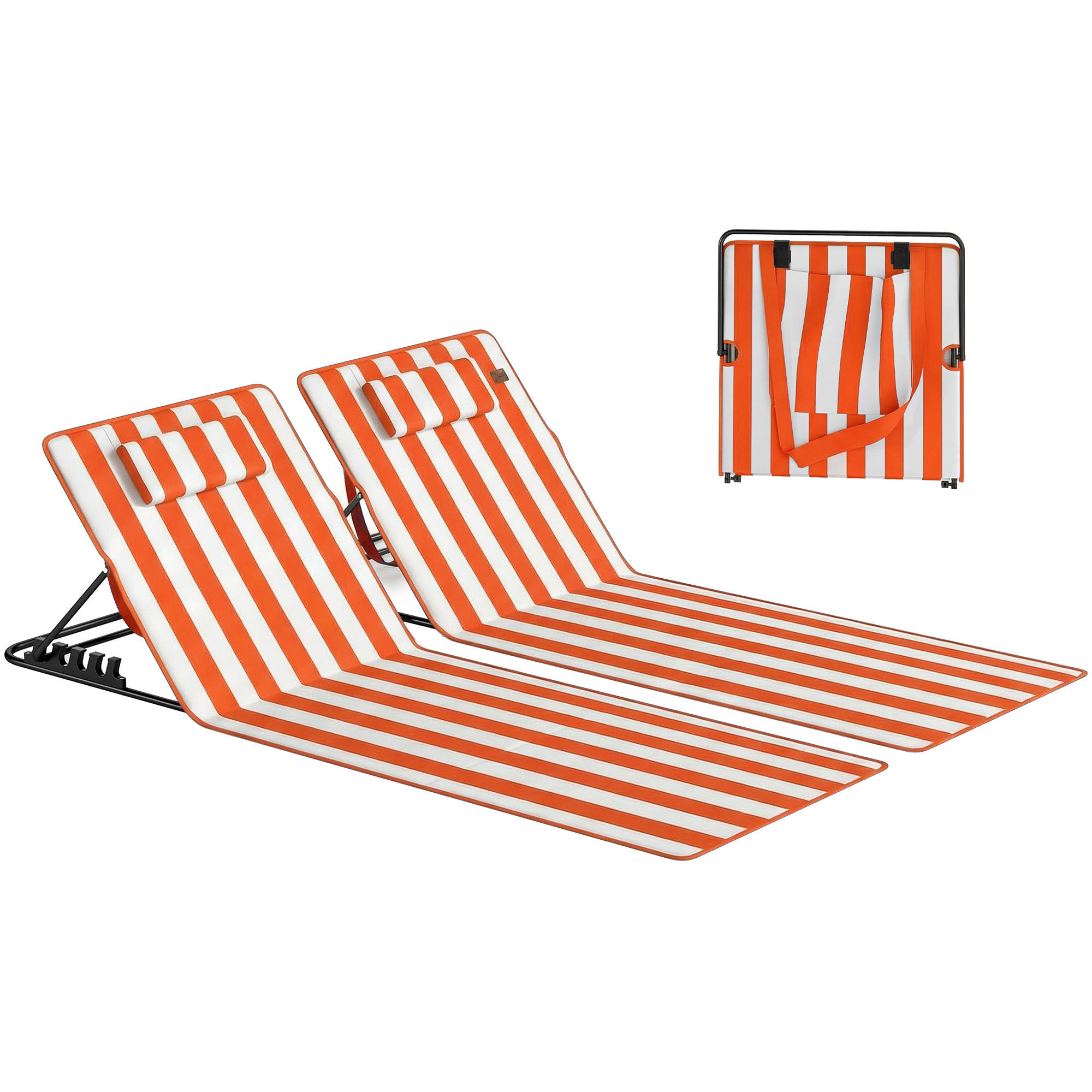 SONNENLIEGE Set mit 2 tragbaren faltbaren Orange,154*57*52 cm. - Weiß, Metall (57/52/154cm) - Vallsero