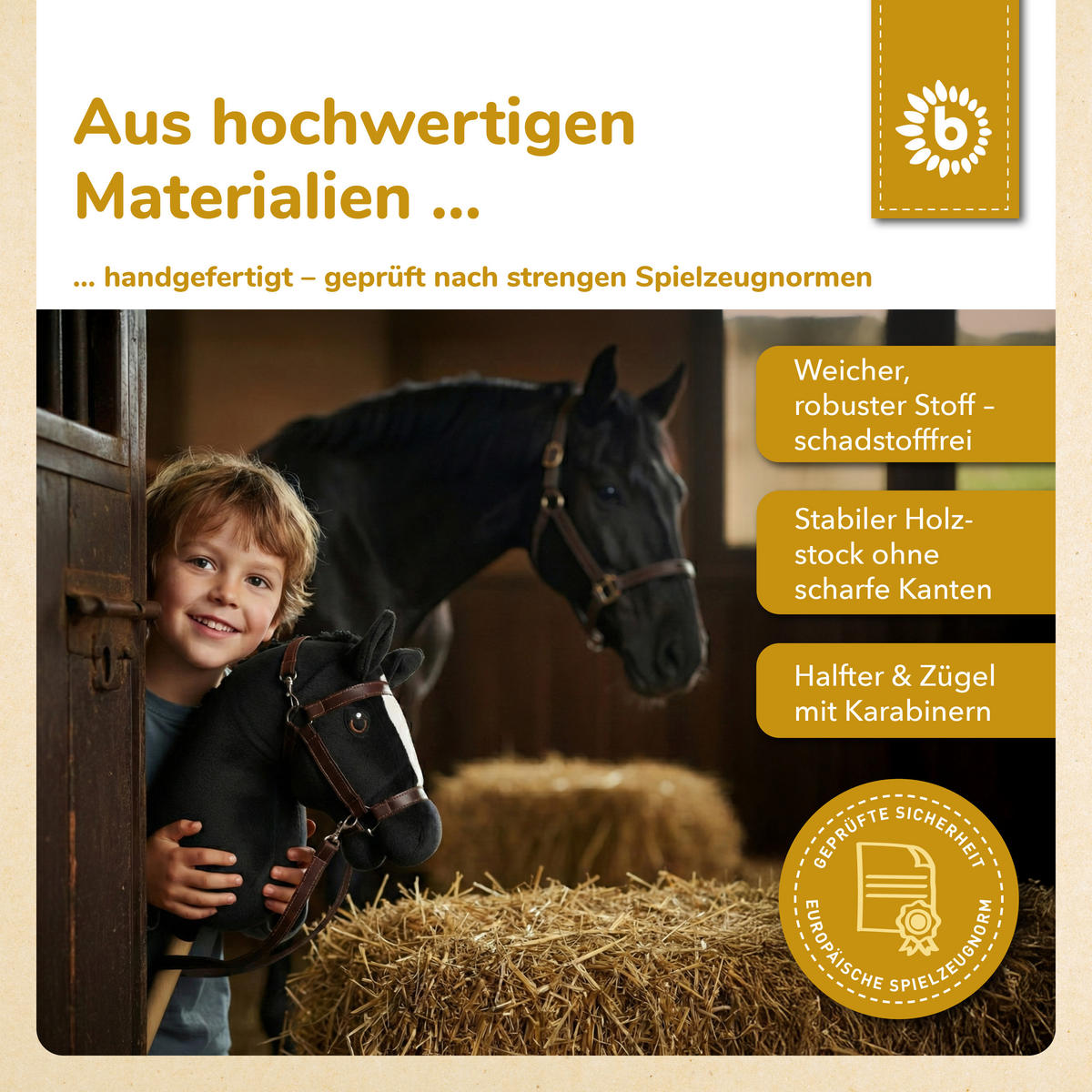 HOBBY-HORSE schwarz - Größe M - Schwarz, Textil (35/79cm) - Bieco Spielwaren
