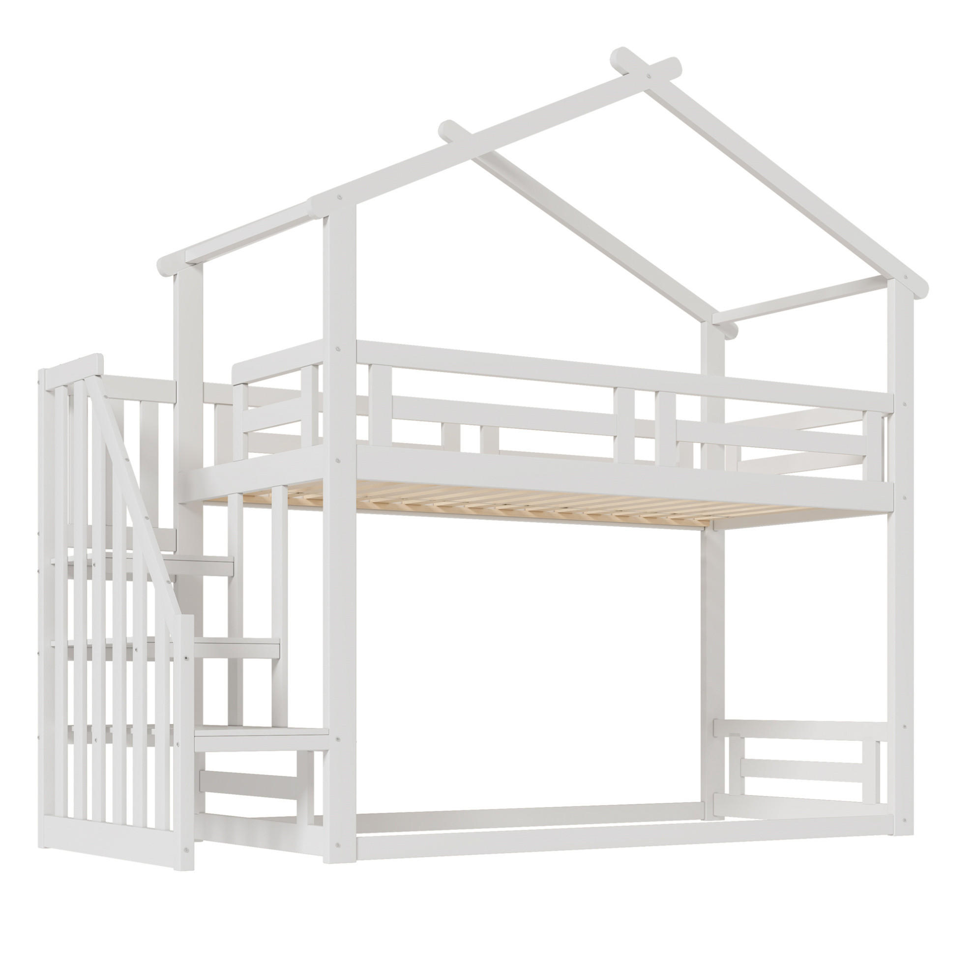 ETAGENBETT 90/200 cm weiß mit Sicherheitsleiter aus massivem Kiefernholz - Weiß, Holz (90/200cm) - OKWISH